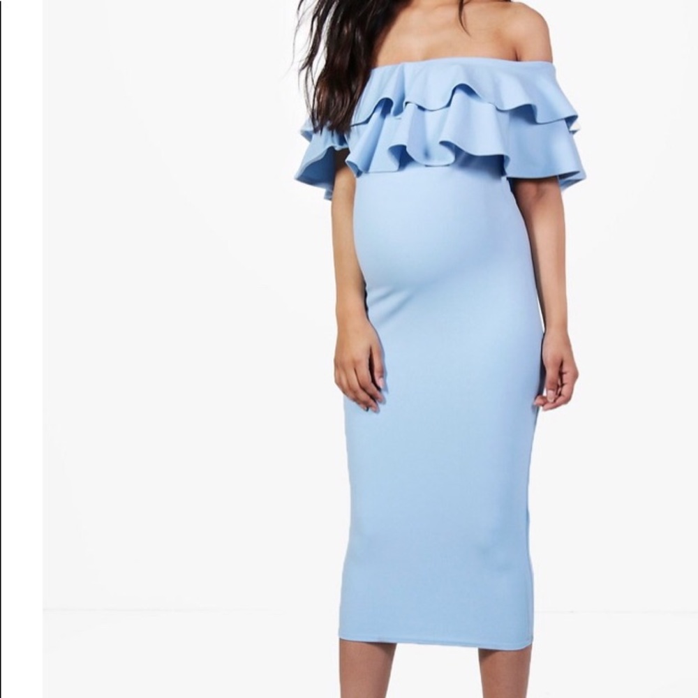 Maternity Ruffle Off The Shoulder Dress
